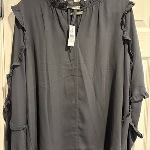 LOFT Women's Charcoal Ruffle Sleeve Blouse